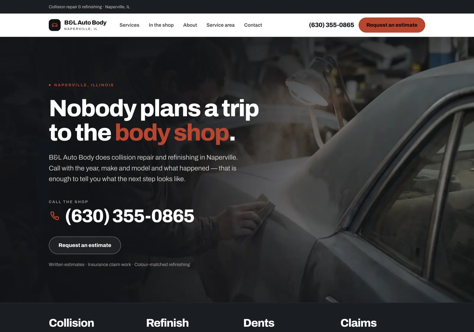 B&L Auto Body rebuild homepage