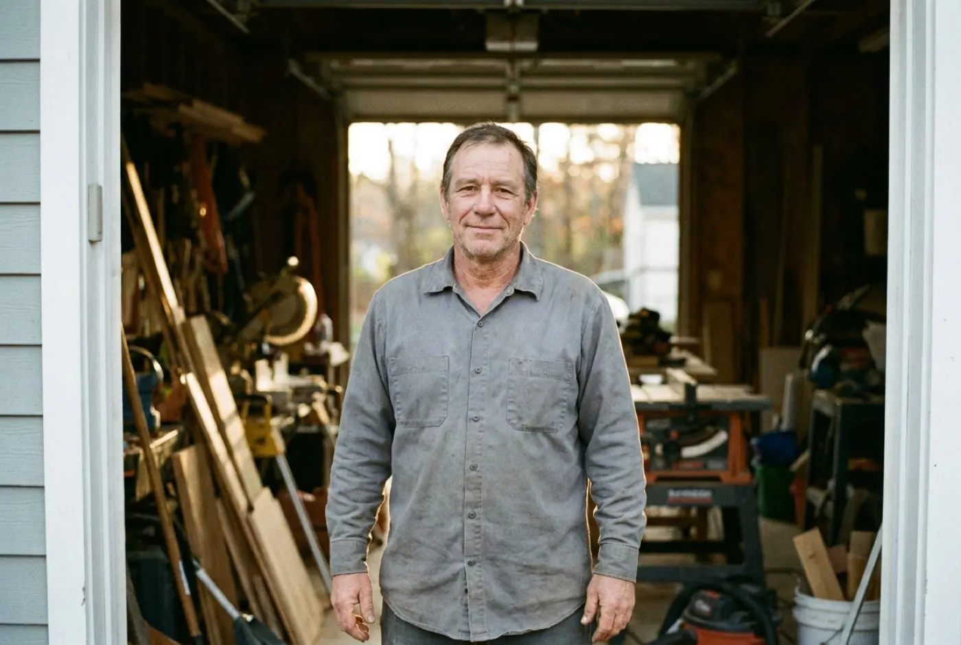 The owner of Prairie Line Electric outside his shop