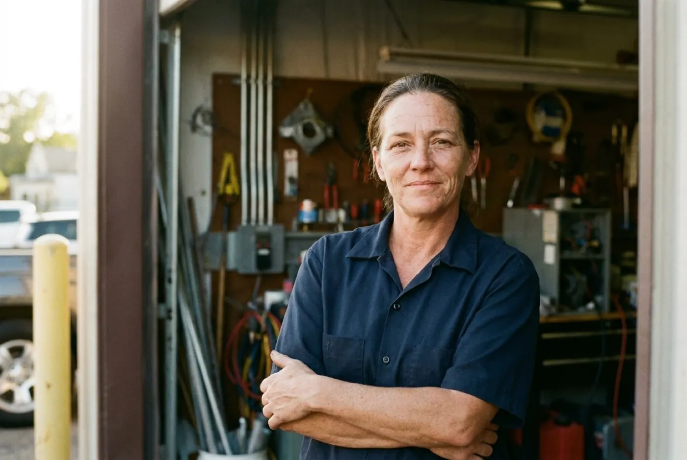 The owner of Riverbend Comfort outside the shop